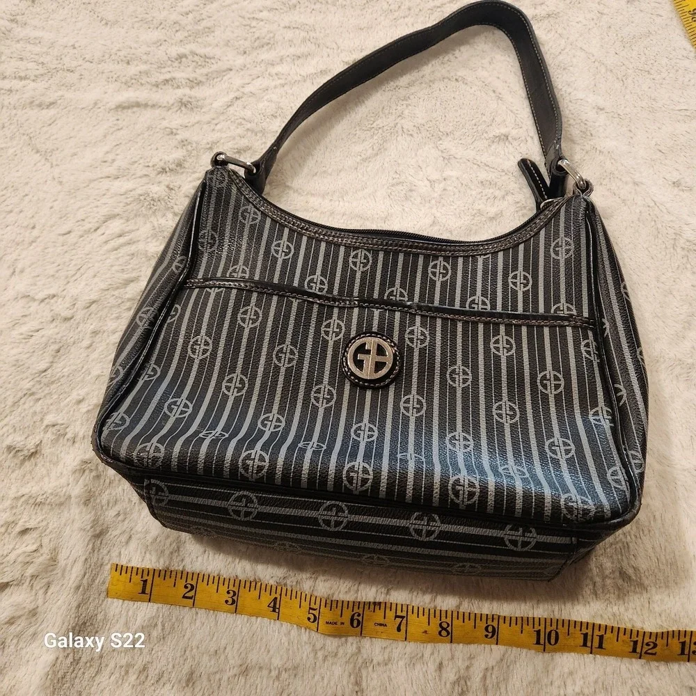 Giani Bernini Black & Gray Logo Print Hobo Bag Purse Shoulder Bag‎